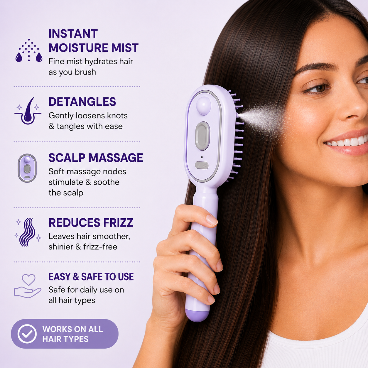 HaloBrush™ 3-in-1 Electric Spray Massage Comb: Detangle, Hydrate, and Scalp Massage